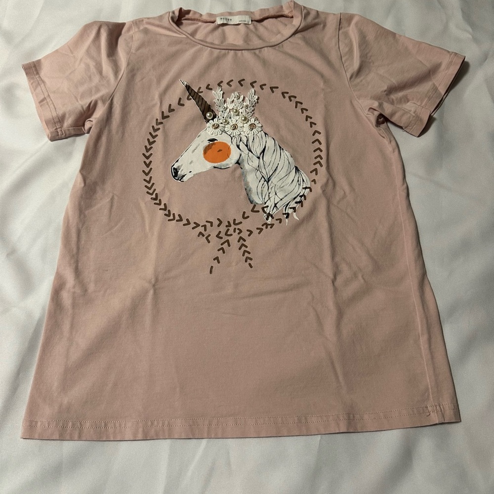 Mango Light Pink Unicorn Graphic Tee size small short sleeve